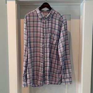 Tommy Bahama 100% linen XL Plaid Shirt blue purple pink